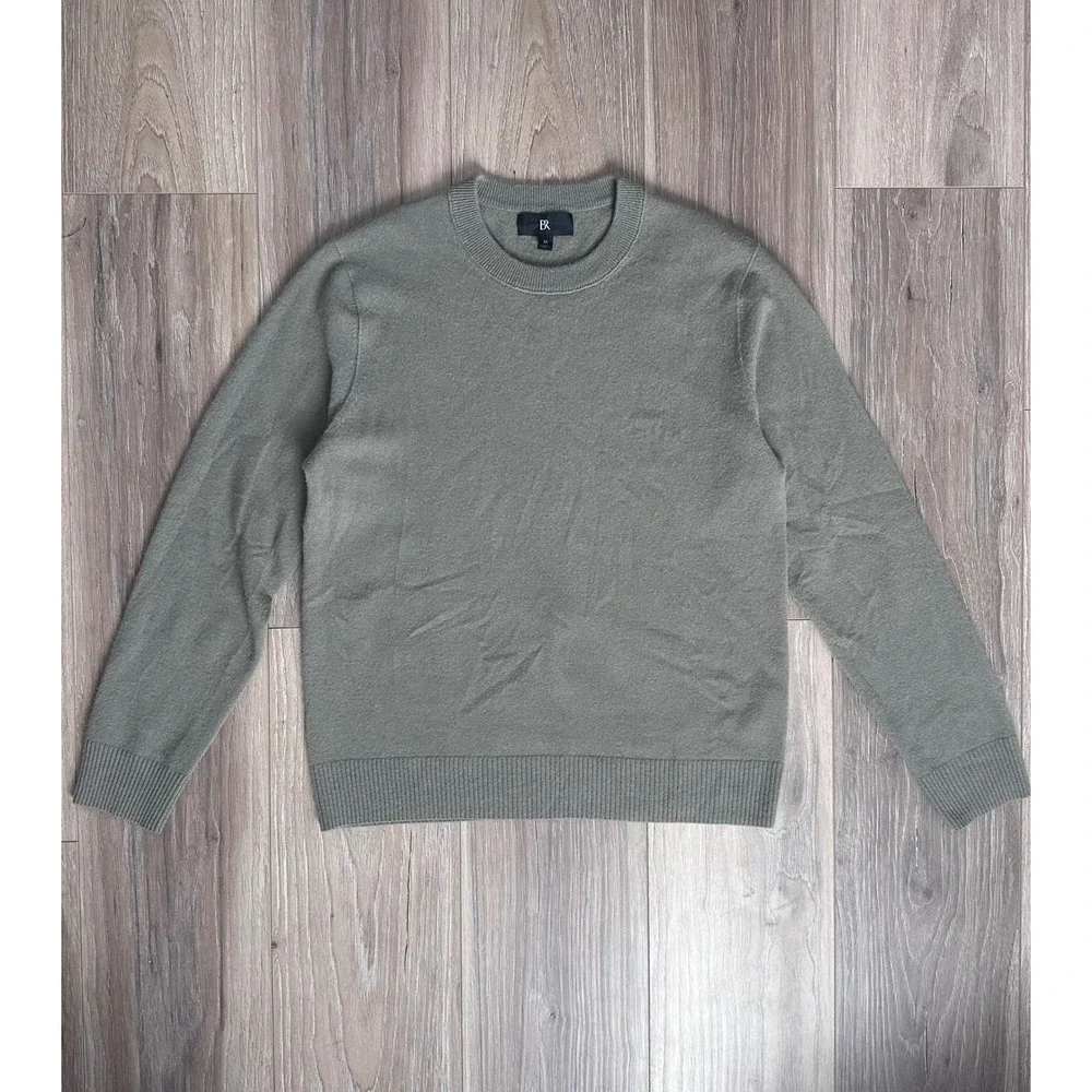 Banana Republic Mens 100% Cashmere Crew Neck Sweater M Olive Green Modern Preppy